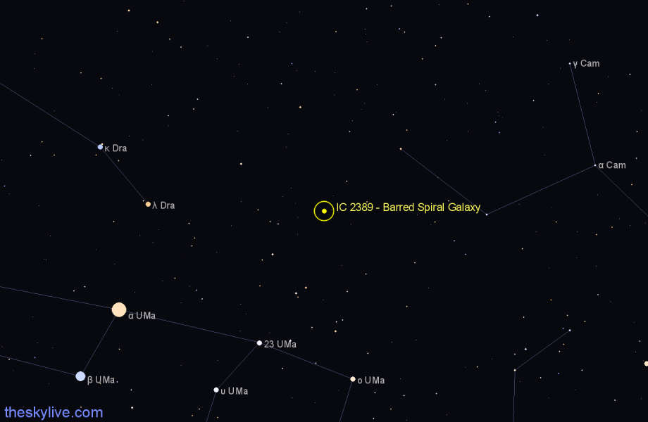 Finder chart IC 2389 - Barred Spiral Galaxy in Camelopardalis star