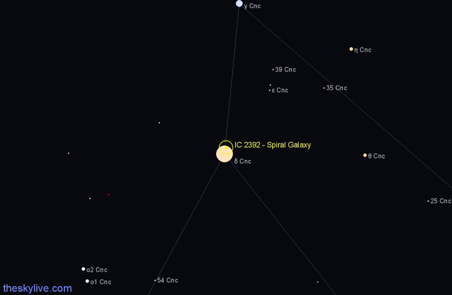 Finder chart IC 2392 - Spiral Galaxy in Cancer star