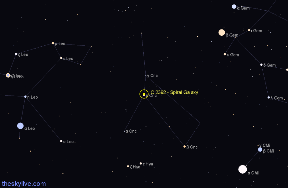 Finder chart IC 2392 - Spiral Galaxy in Cancer star