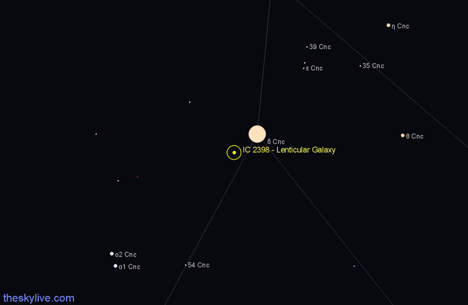 Finder chart IC 2398 - Lenticular Galaxy in Cancer star