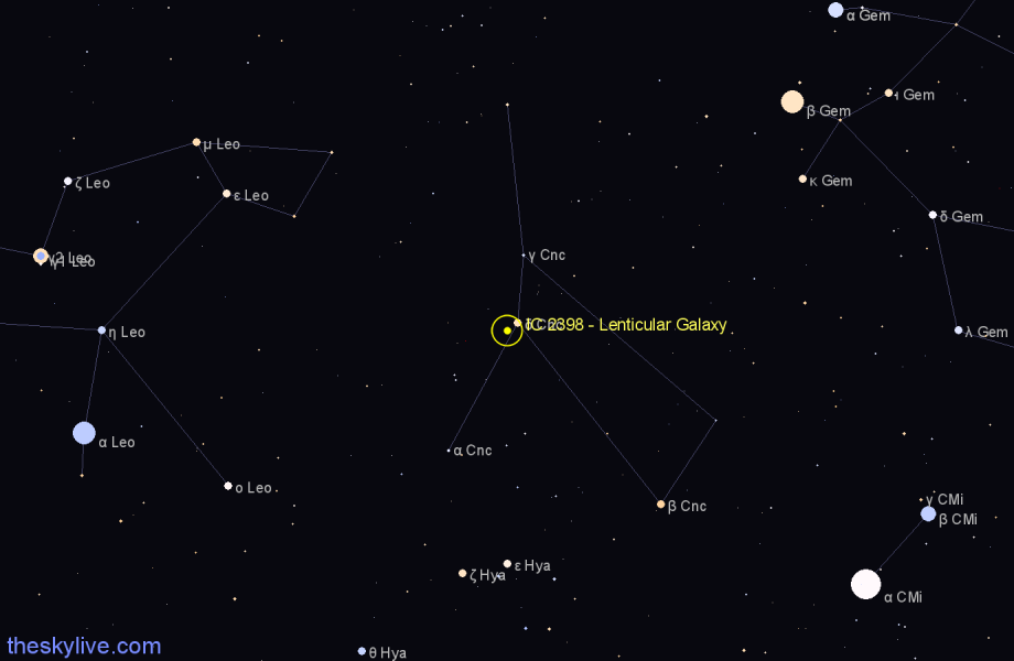 Finder chart IC 2398 - Lenticular Galaxy in Cancer star