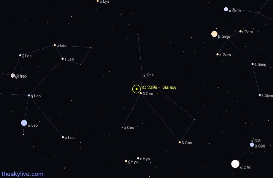 Finder chart IC 2399 -  Galaxy in Cancer star