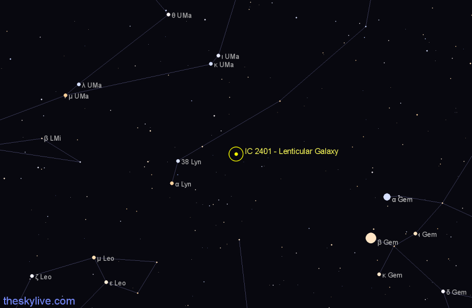 Finder chart IC 2401 - Lenticular Galaxy in Lynx star