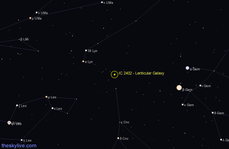 Finder chart IC 2402 - Lenticular Galaxy in Cancer star