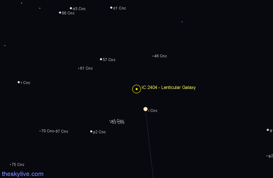 Finder chart IC 2404 - Lenticular Galaxy in Cancer star