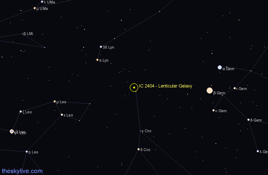 Finder chart IC 2404 - Lenticular Galaxy in Cancer star