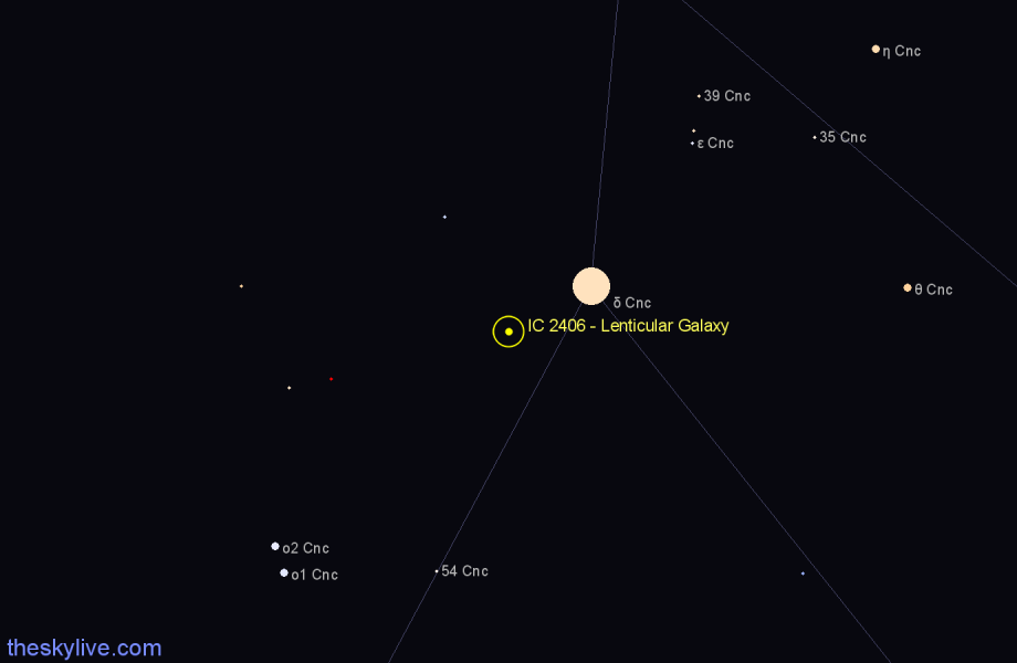 Finder chart IC 2406 - Lenticular Galaxy in Cancer star