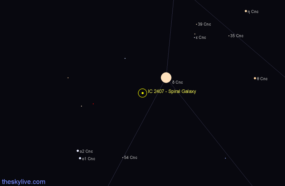 Finder chart IC 2407 - Spiral Galaxy in Cancer star