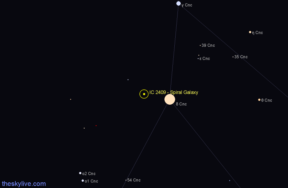 Finder chart IC 2409 - Spiral Galaxy in Cancer star