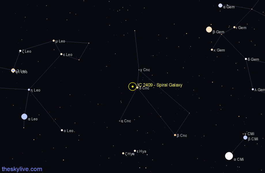 Finder chart IC 2409 - Spiral Galaxy in Cancer star