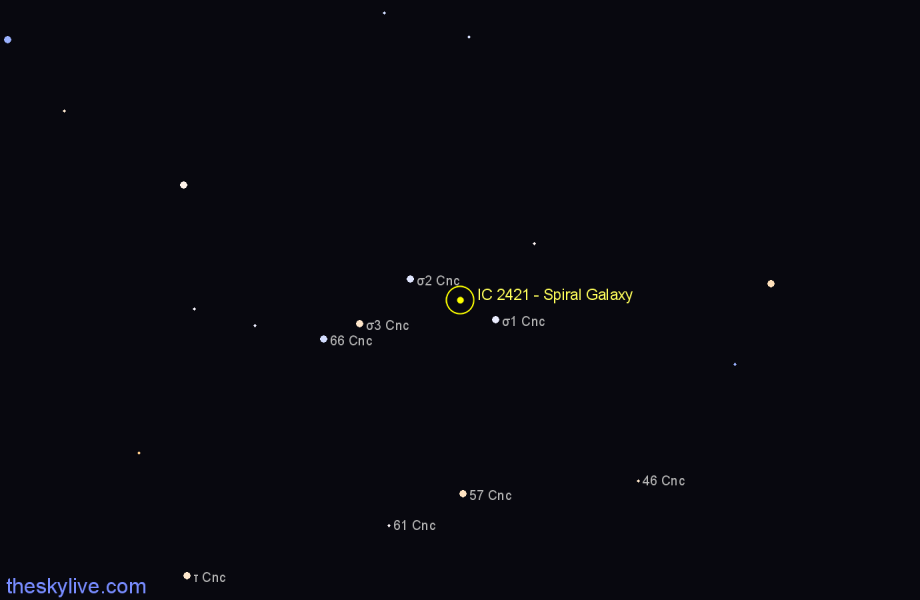 Finder chart IC 2421 - Spiral Galaxy in Cancer star