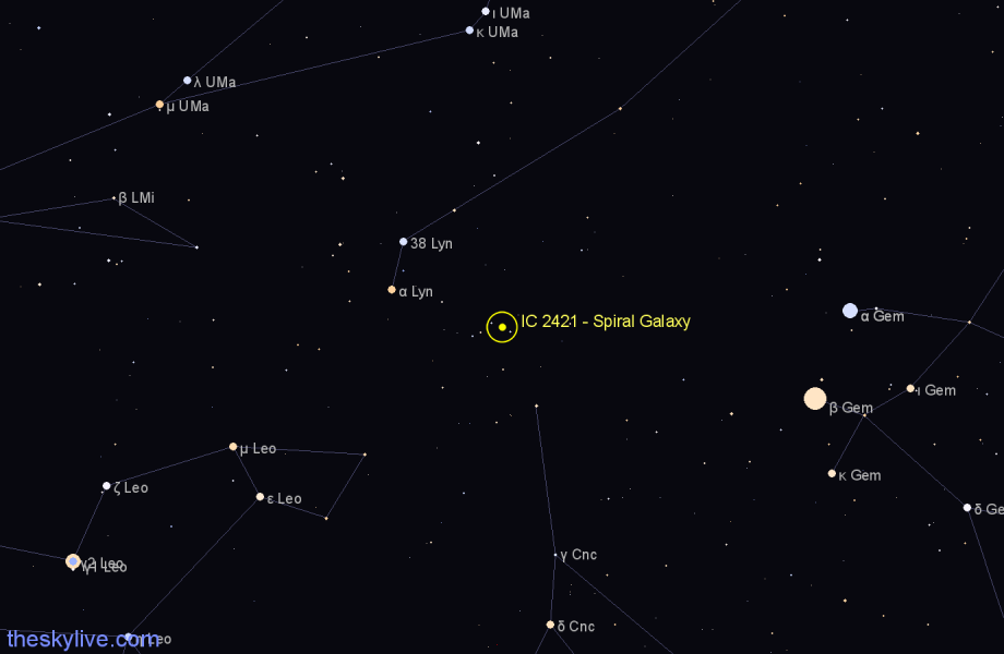 Finder chart IC 2421 - Spiral Galaxy in Cancer star