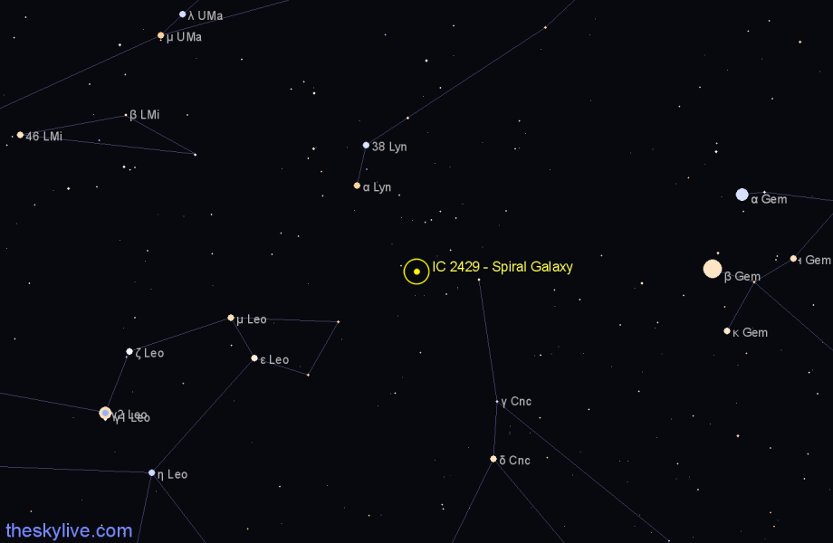 Finder chart IC 2429 - Spiral Galaxy in Cancer star