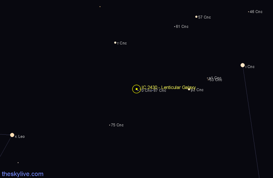 Finder chart IC 2430 - Lenticular Galaxy in Cancer star