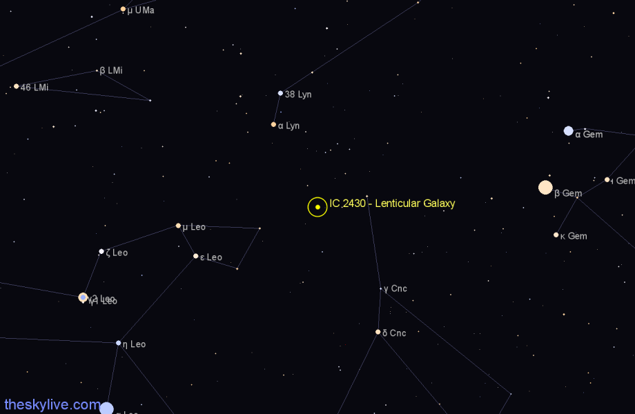 Finder chart IC 2430 - Lenticular Galaxy in Cancer star