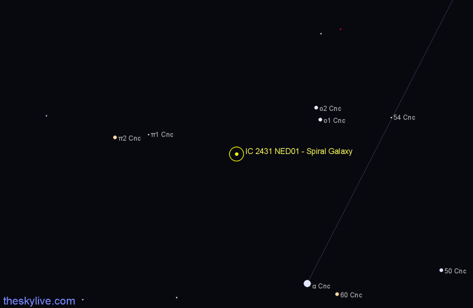 Finder chart IC 2431 NED01 - Spiral Galaxy in Cancer star