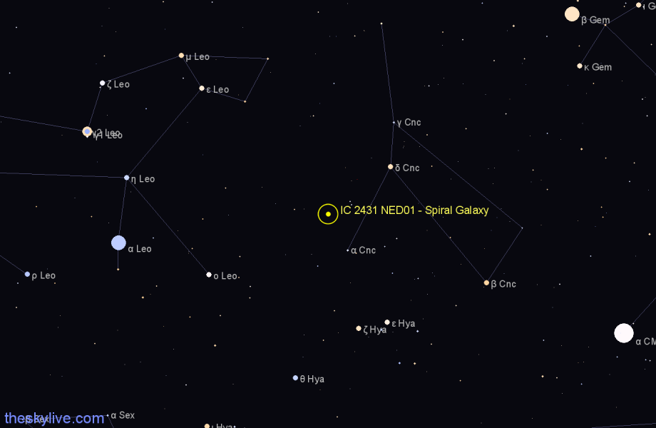 Finder chart IC 2431 NED01 - Spiral Galaxy in Cancer star