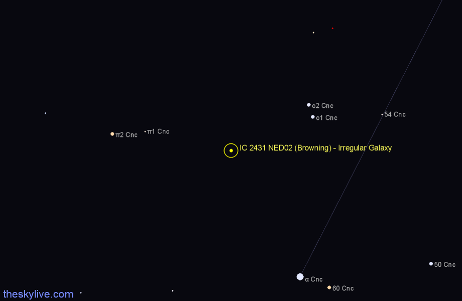 Finder chart IC 2431 NED02 (Browning) - Irregular Galaxy in Cancer star