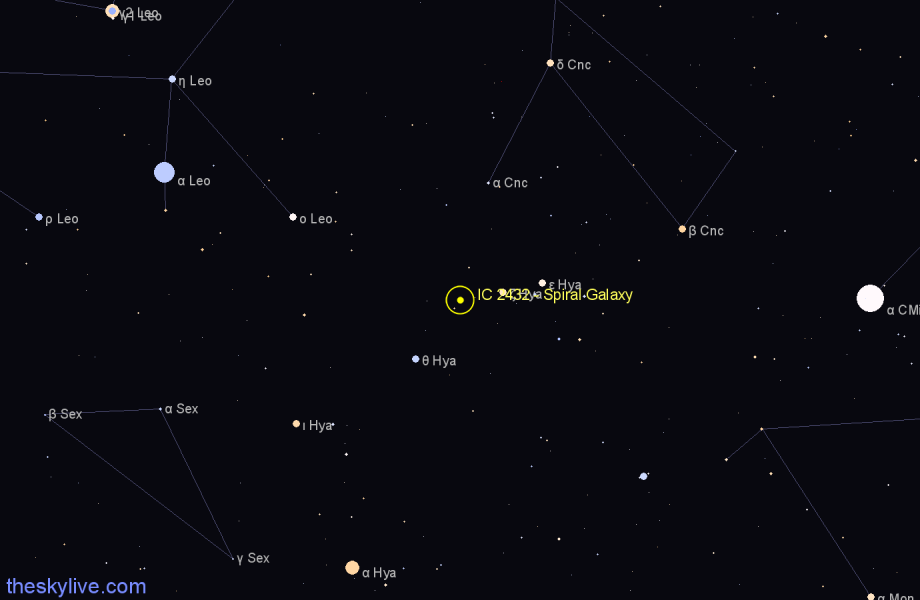 Finder chart IC 2432 - Spiral Galaxy in Hydra star