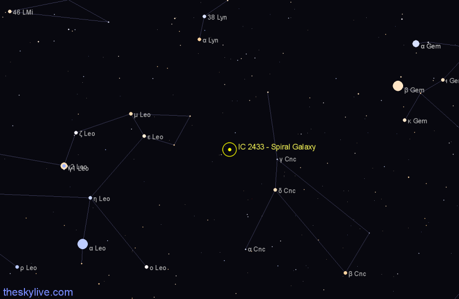 Finder chart IC 2433 - Spiral Galaxy in Cancer star