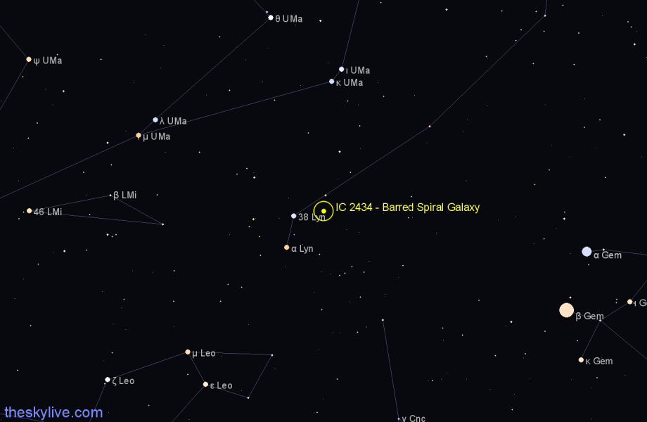 Finder chart IC 2434 - Barred Spiral Galaxy in Lynx star