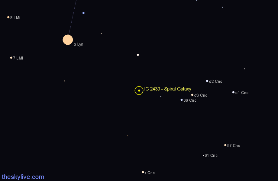 Finder chart IC 2439 - Spiral Galaxy in Cancer star