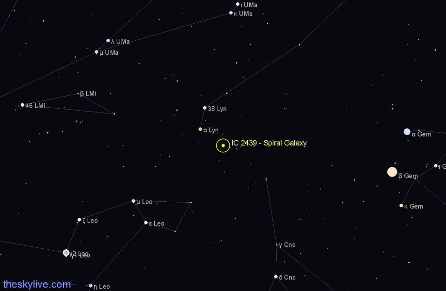 Finder chart IC 2439 - Spiral Galaxy in Cancer star