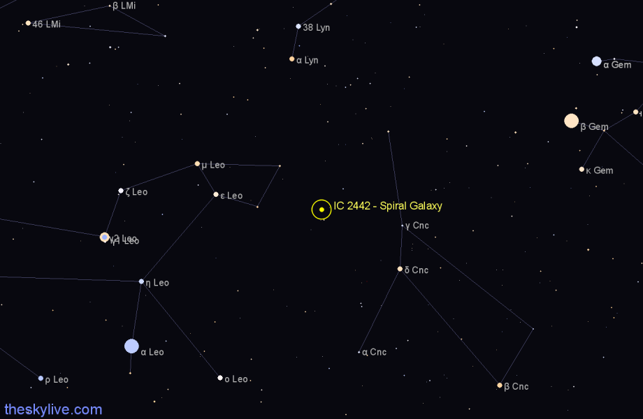 Finder chart IC 2442 - Spiral Galaxy in Cancer star