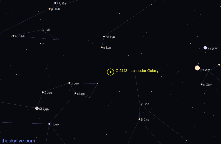 Finder chart IC 2443 - Lenticular Galaxy in Cancer star