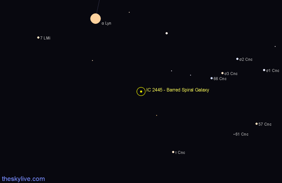 Finder chart IC 2445 - Barred Spiral Galaxy in Cancer star