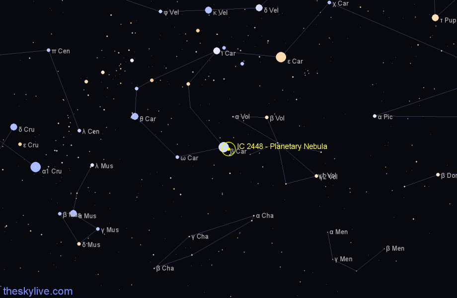 Finder chart IC 2448 - Planetary Nebula in Carina star