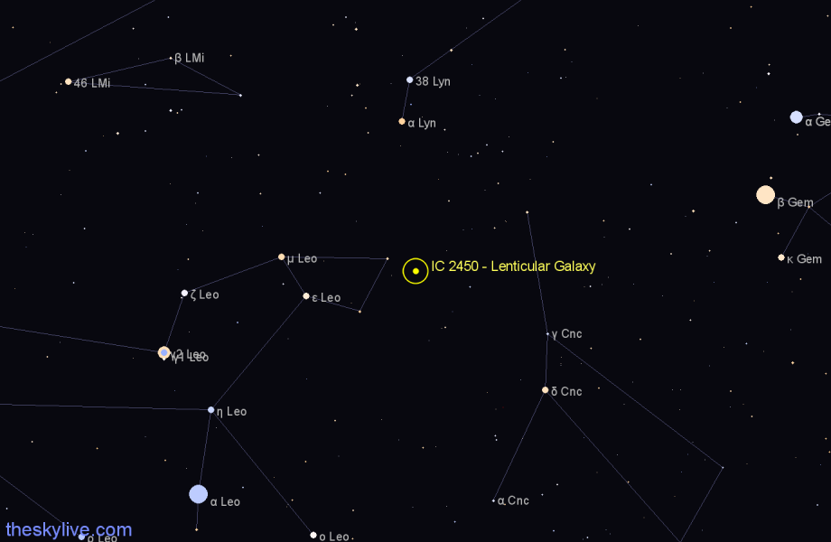 Finder chart IC 2450 - Lenticular Galaxy in Cancer star