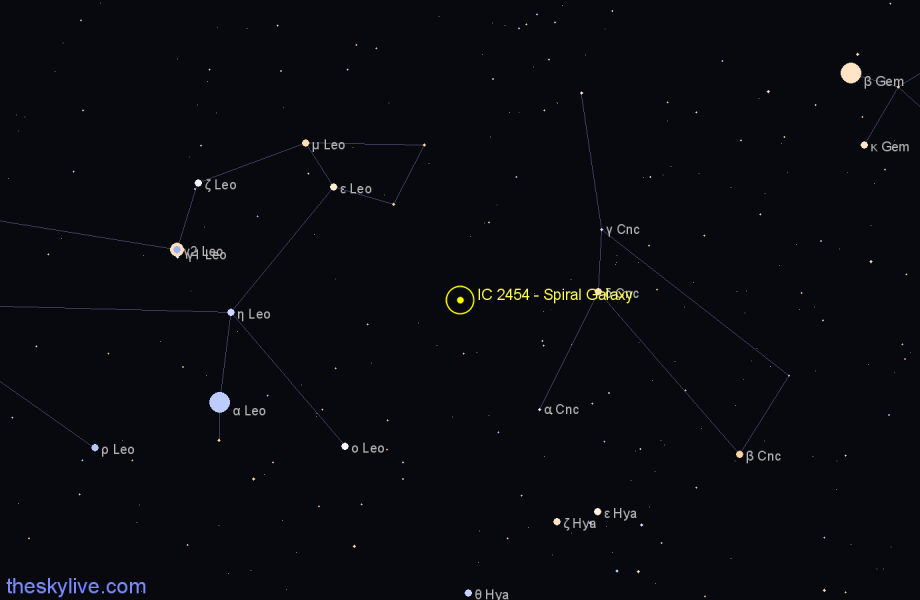 Finder chart IC 2454 - Spiral Galaxy in Cancer star