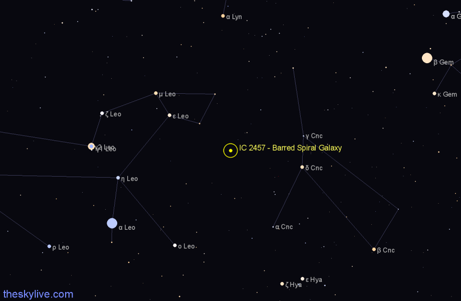 Finder chart IC 2457 - Barred Spiral Galaxy in Cancer star