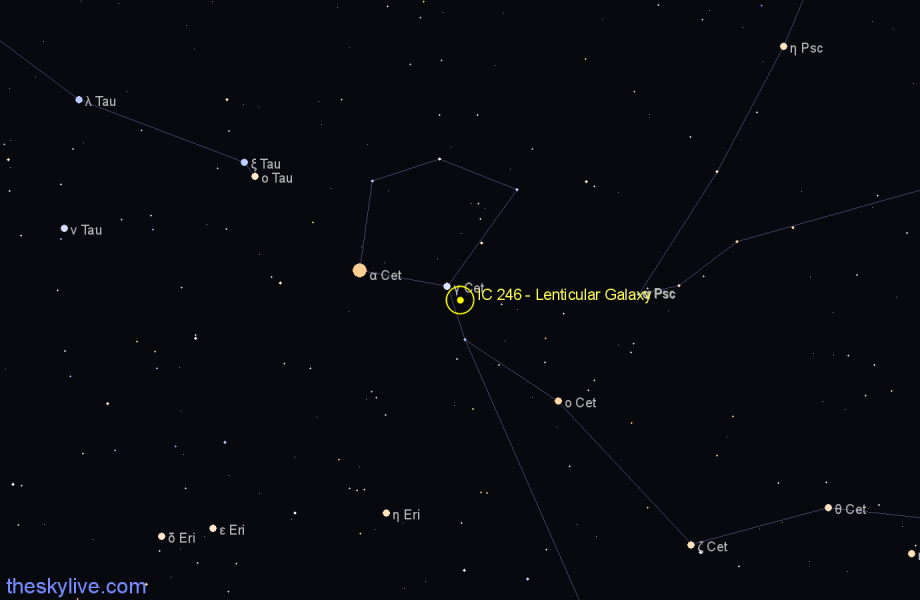 Finder chart IC 246 - Lenticular Galaxy in Cetus star