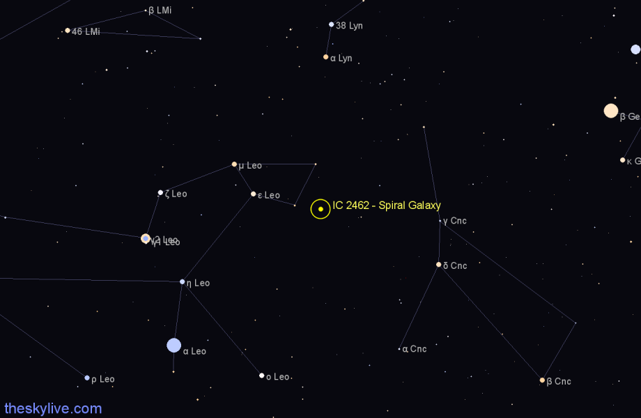 Finder chart IC 2462 - Spiral Galaxy in Leo star