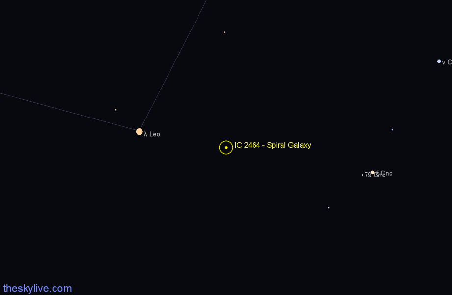 Finder chart IC 2464 - Spiral Galaxy in Leo star