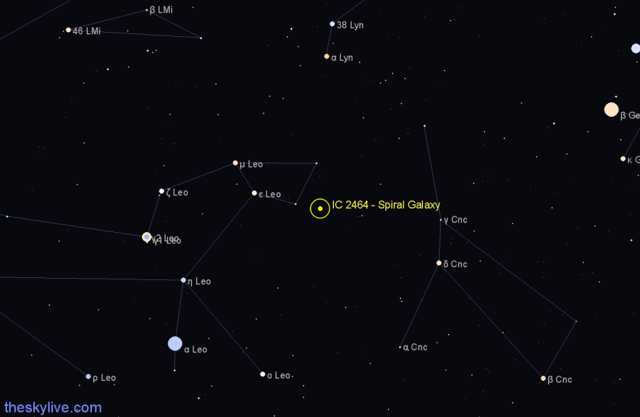 Finder chart IC 2464 - Spiral Galaxy in Leo star