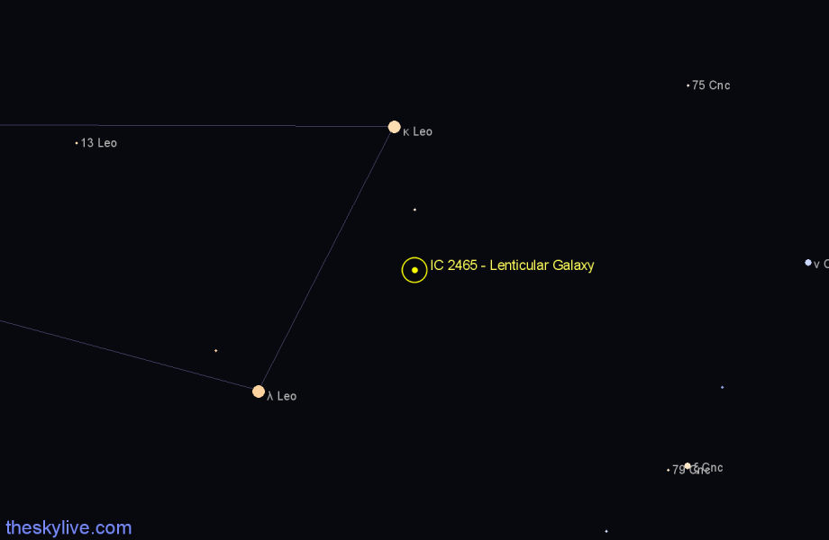 Finder chart IC 2465 - Lenticular Galaxy in Leo star