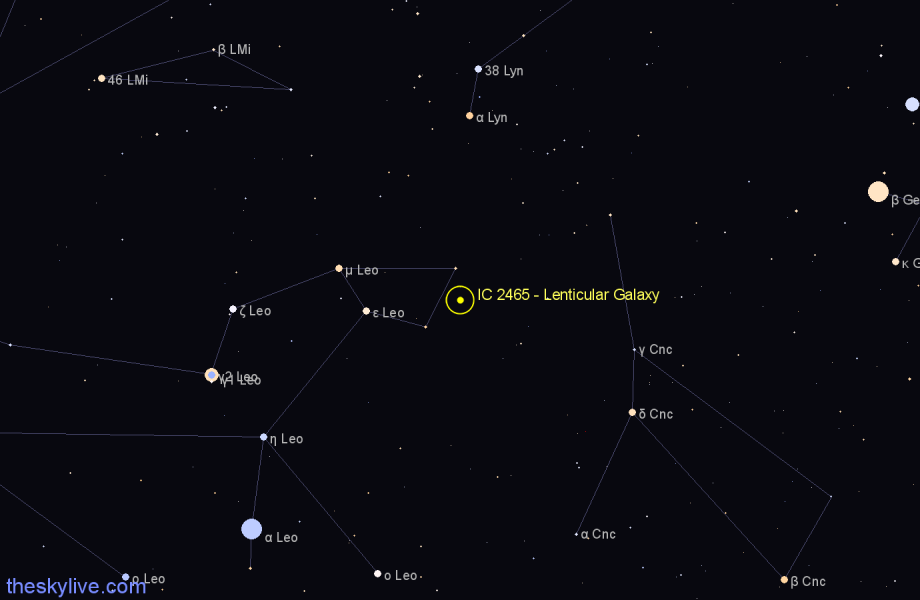 Finder chart IC 2465 - Lenticular Galaxy in Leo star