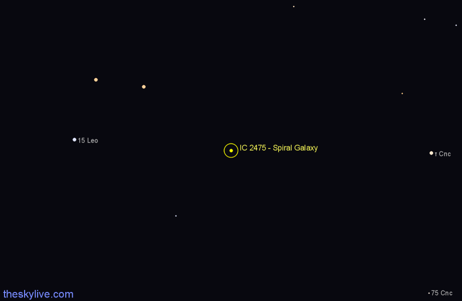 Finder chart IC 2475 - Spiral Galaxy in Leo star