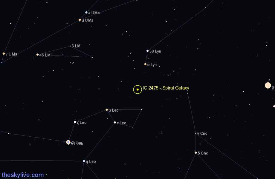 Finder chart IC 2475 - Spiral Galaxy in Leo star