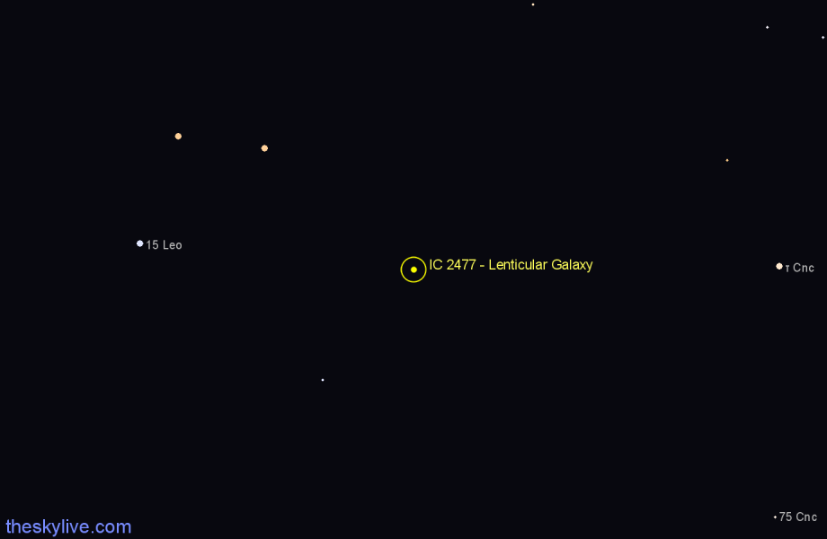 Finder chart IC 2477 - Lenticular Galaxy in Leo star