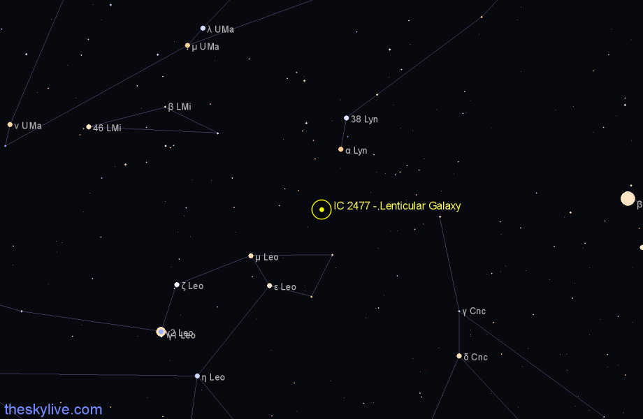 Finder chart IC 2477 - Lenticular Galaxy in Leo star