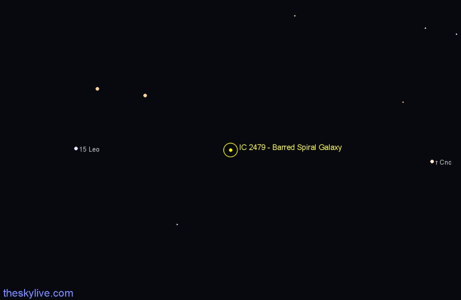 Finder chart IC 2479 - Barred Spiral Galaxy in Leo star