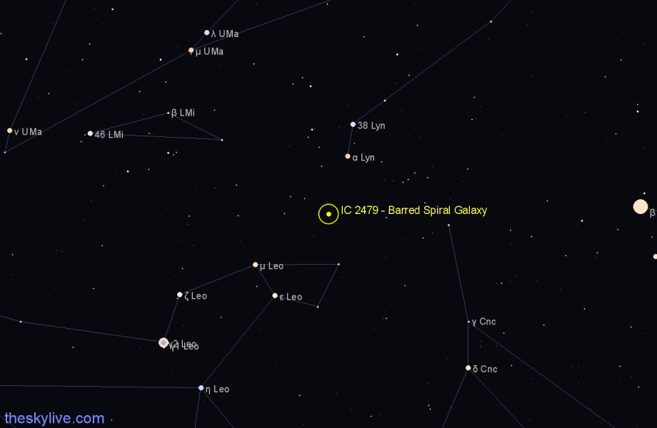 Finder chart IC 2479 - Barred Spiral Galaxy in Leo star