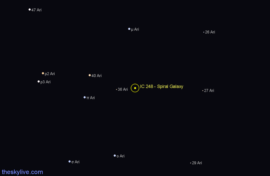Finder chart IC 248 - Spiral Galaxy in Aries star