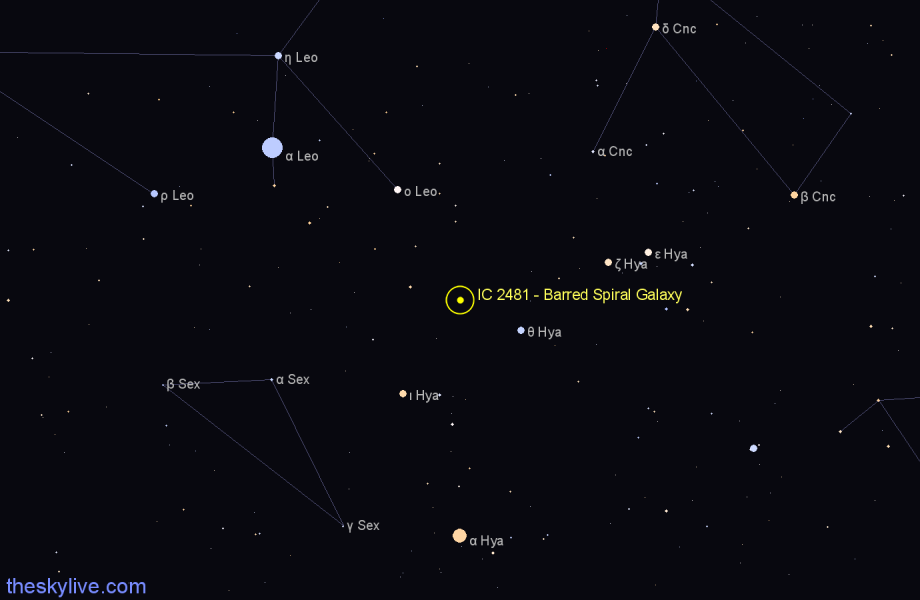 Finder chart IC 2481 - Barred Spiral Galaxy in Hydra star