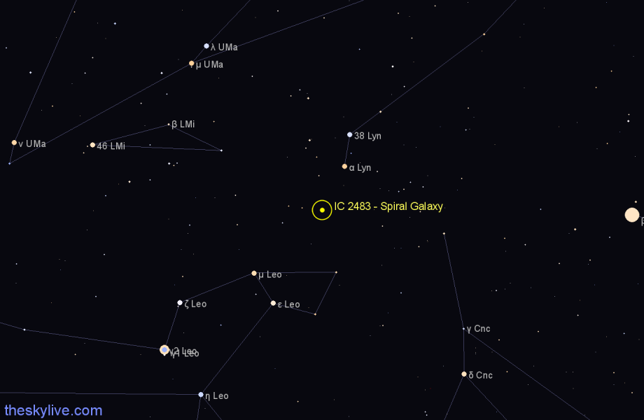 Finder chart IC 2483 - Spiral Galaxy in Leo star