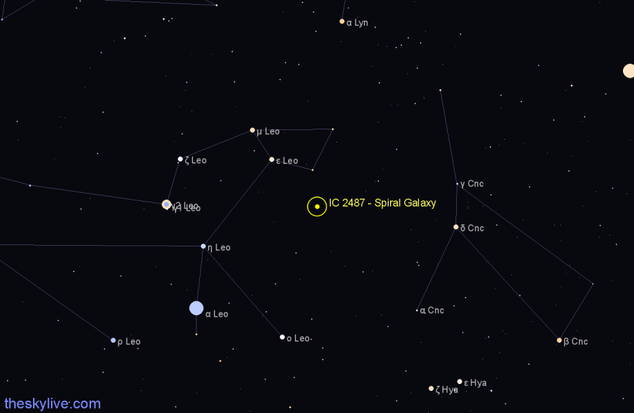 Finder chart IC 2487 - Spiral Galaxy in Leo star